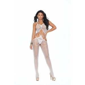 Elegant Moments Crochet suspender bodystocking with open crotch